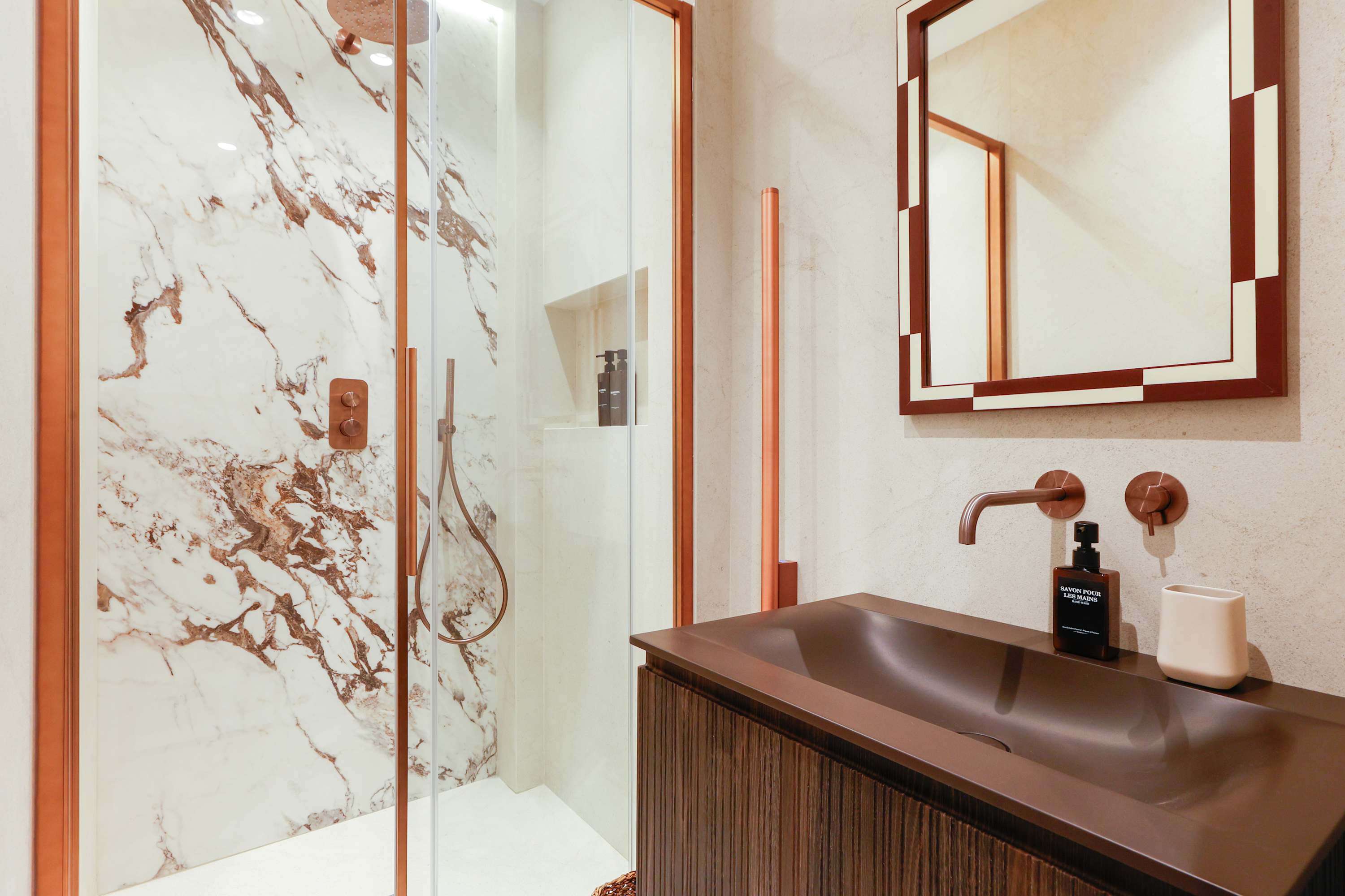 Architect-designed luxury apartment facing Le Bon Marché, Paris 6th, bright living room with Versailles parquet flooring and bespoke joinery