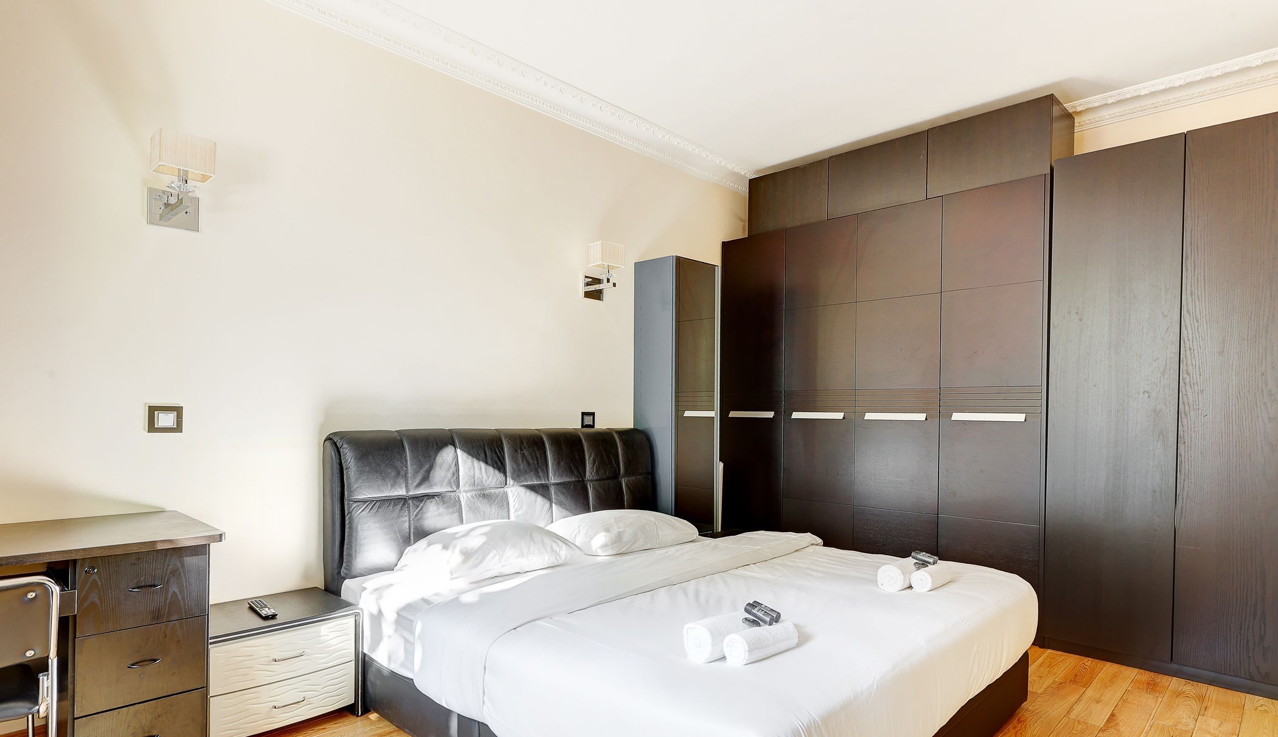 Bedroom 2: Double bed and a desk.