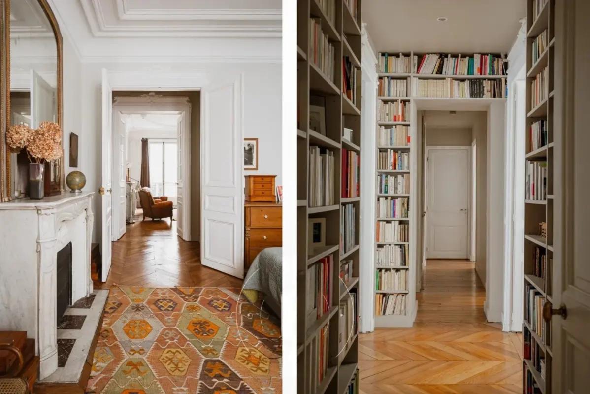 Couloir avec bibliothèques sur toute la hauteur