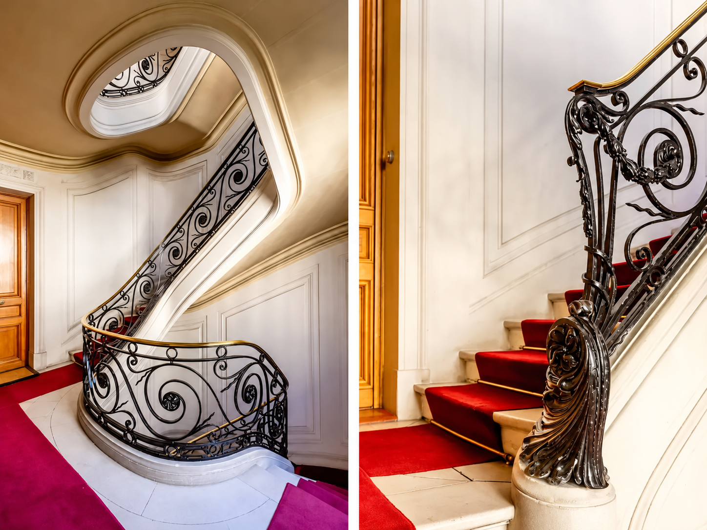 Escalier élégant d'un immeuble ancien à Paris 7e