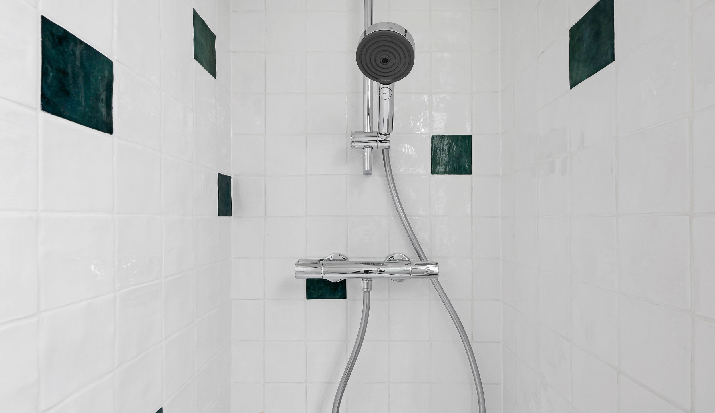 Bathroom with shower and toilet.