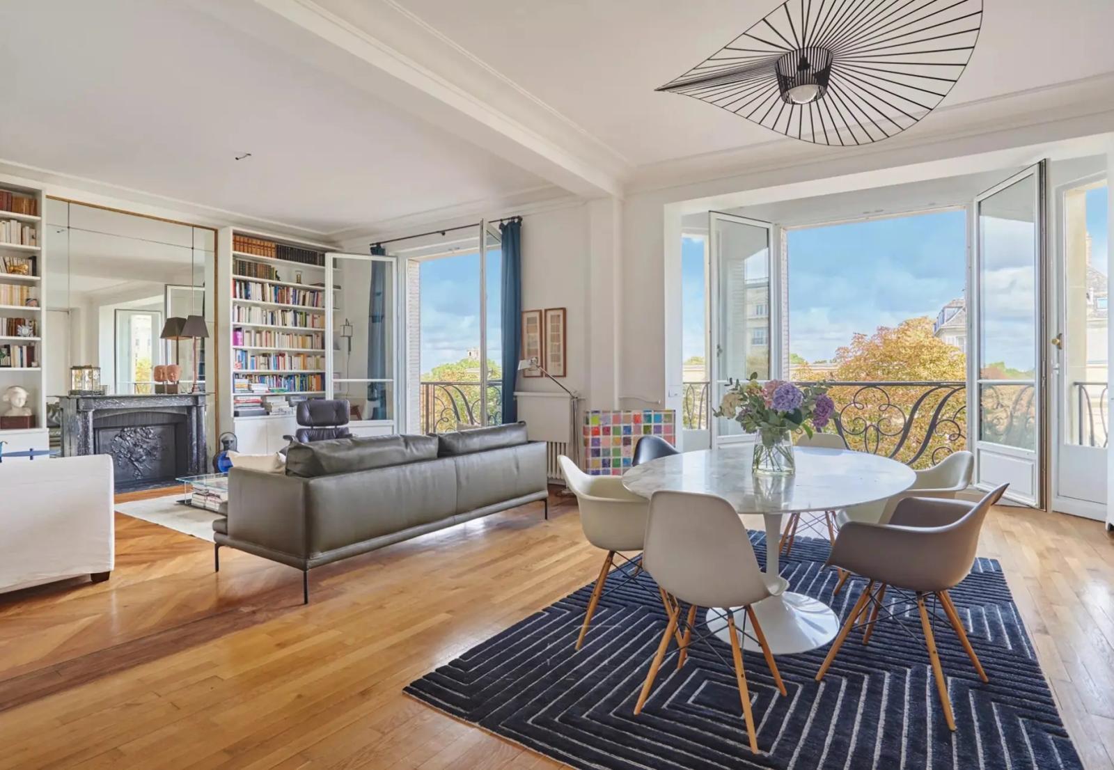 Spacious Paris living room with dining area and views