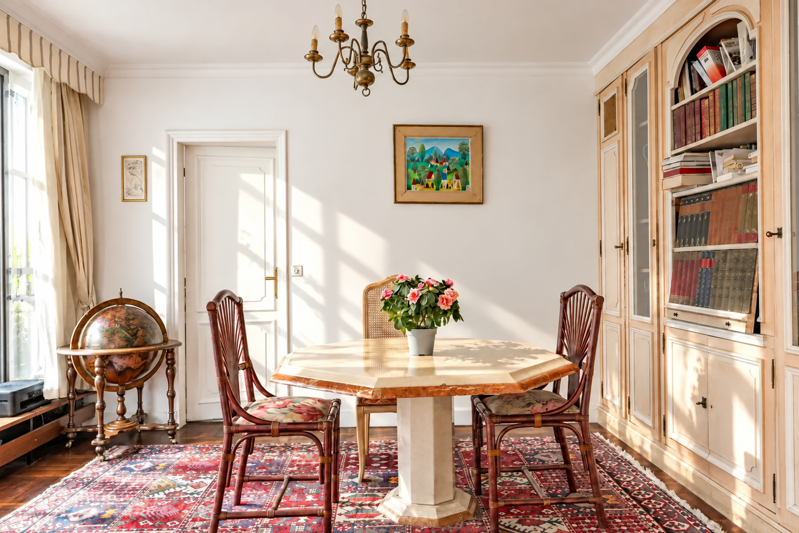 Salle à manger lumineuse au mobilier classique