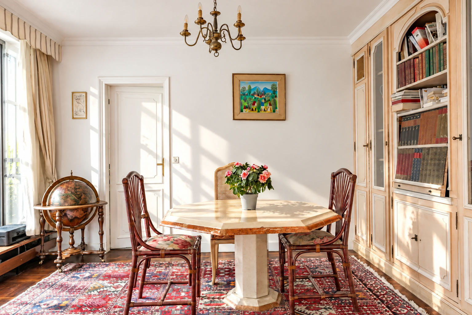 Salle à manger lumineuse au mobilier classique