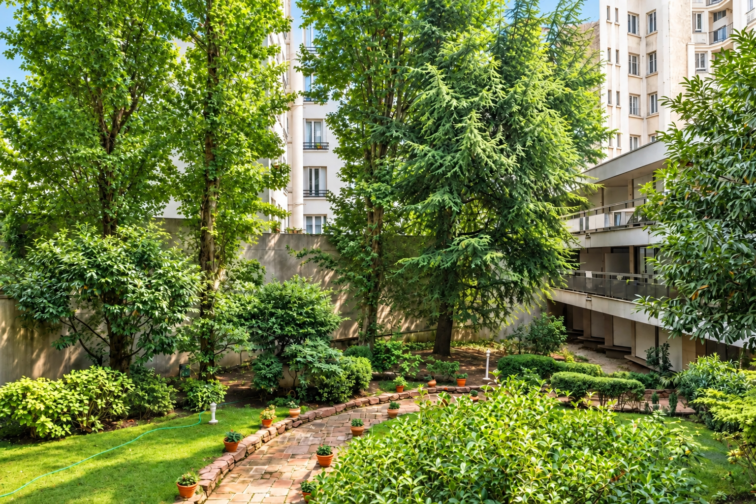 Jardin paysager de résidence avec verdure