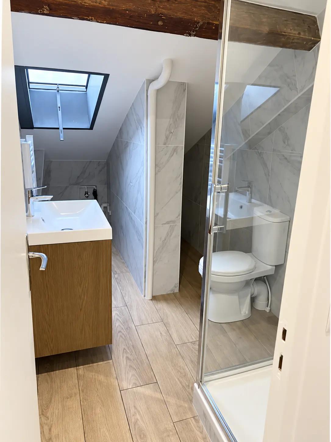Modern shower room in renovated Boulogne-Billancourt apartment
