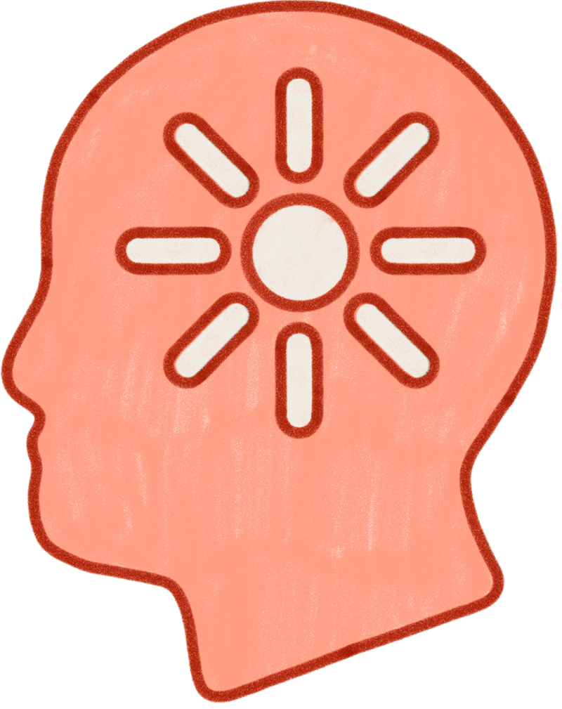 Et hode tegnet med tusj med en sol inni seg. Illustrasjon for å illustrere kunstig intelligens eller kompetansepakke. 