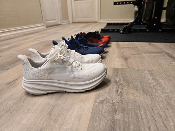 Running shoes on gym floor