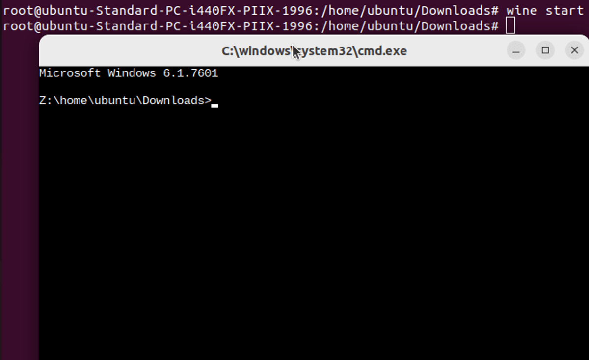wine start command output