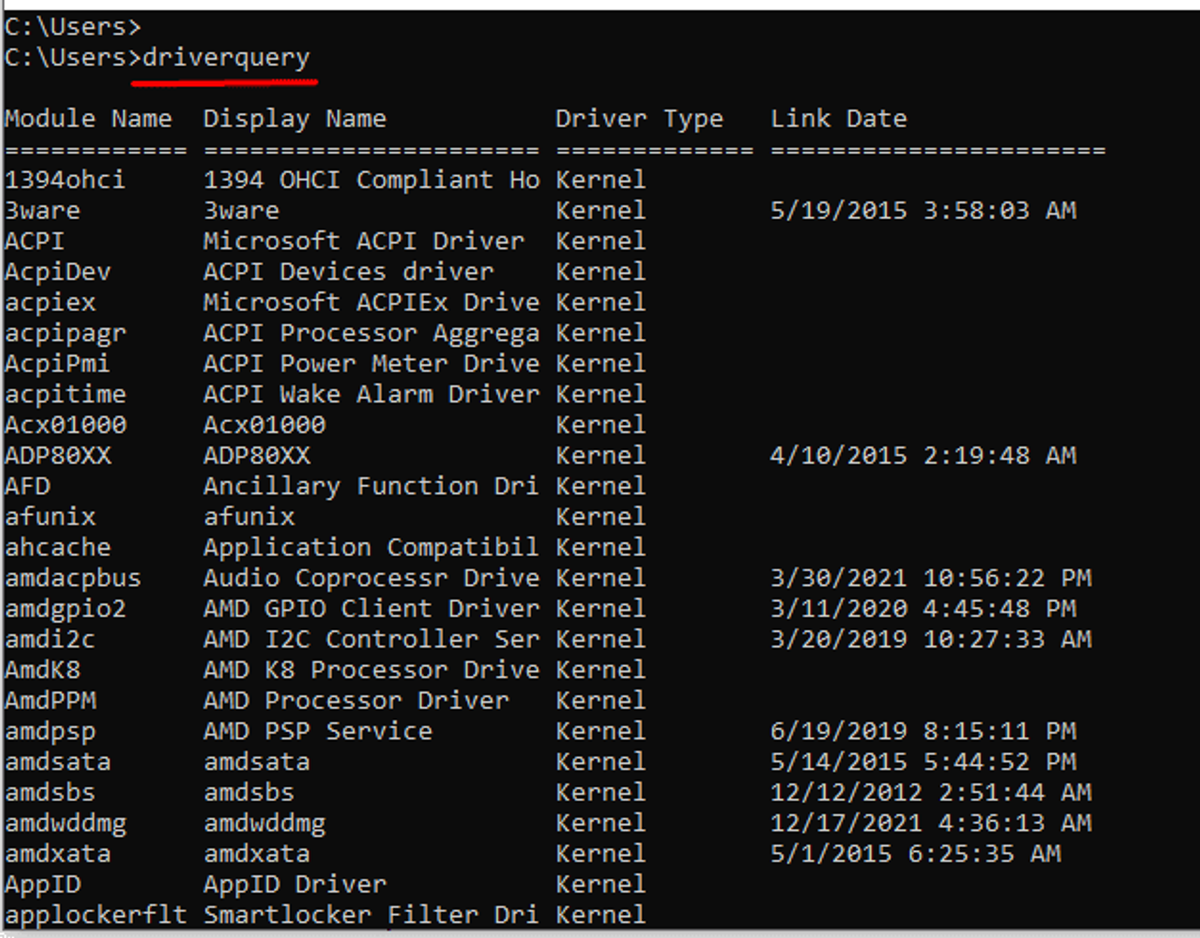driverquery