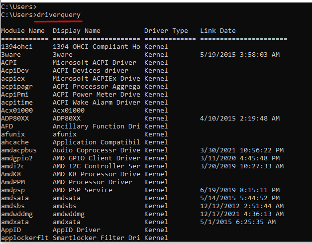 driverquery