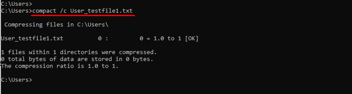 compact c User_testfile1.txt