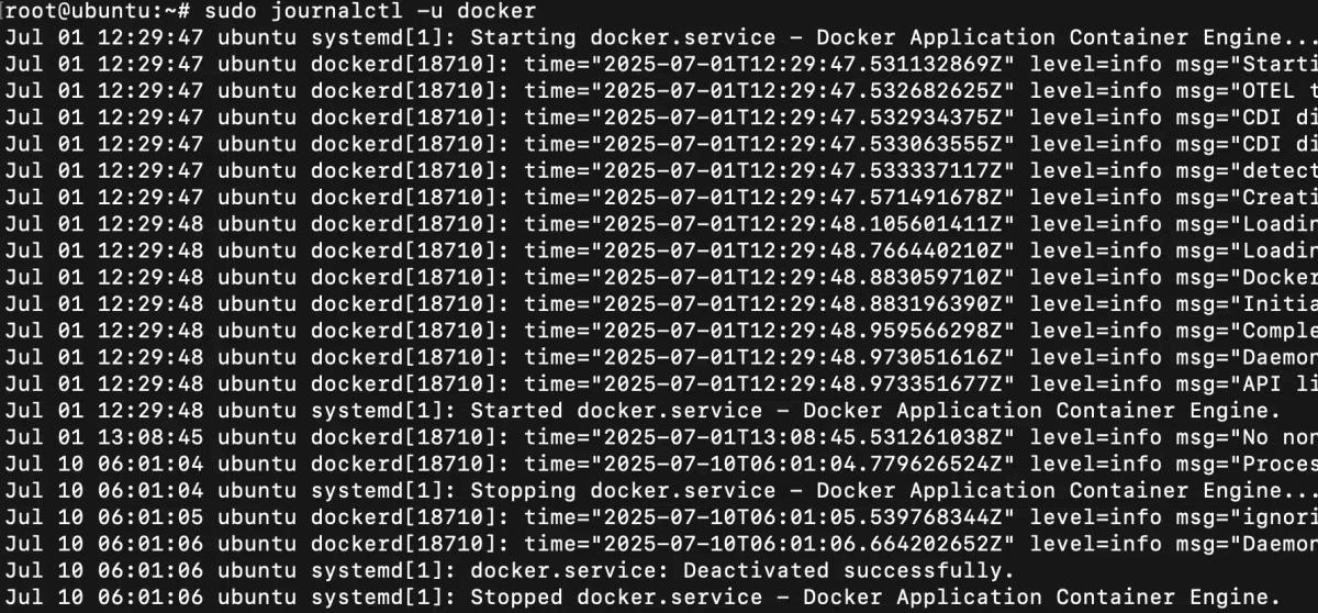 sudo journalctl -u docker