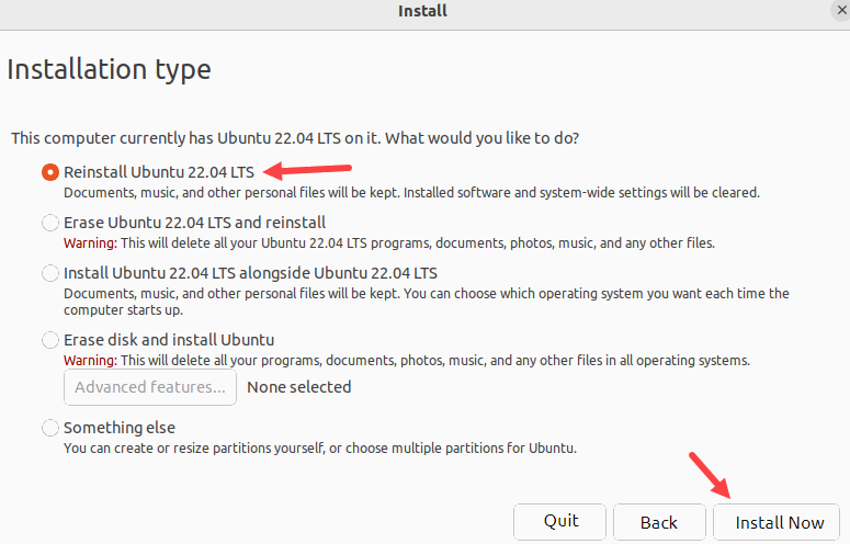 select reinstall ubuntu