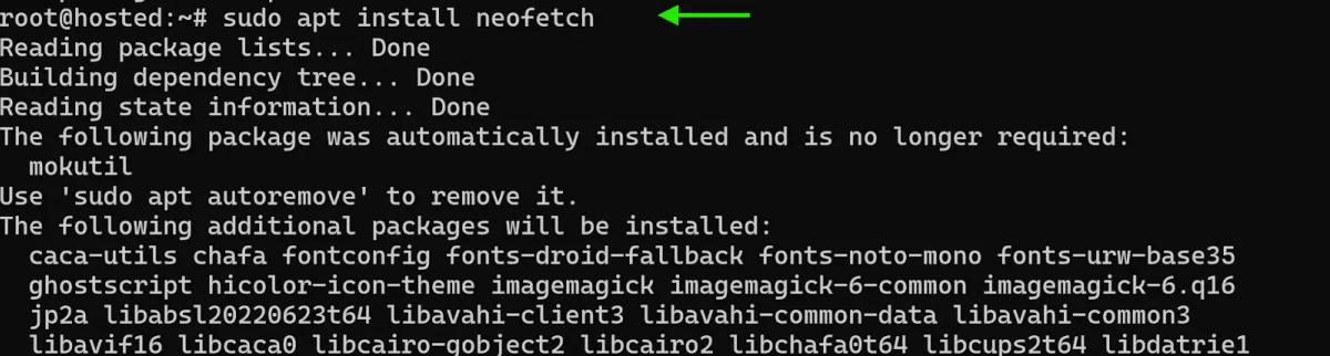 sudo apt update && sudo apt install neofetch