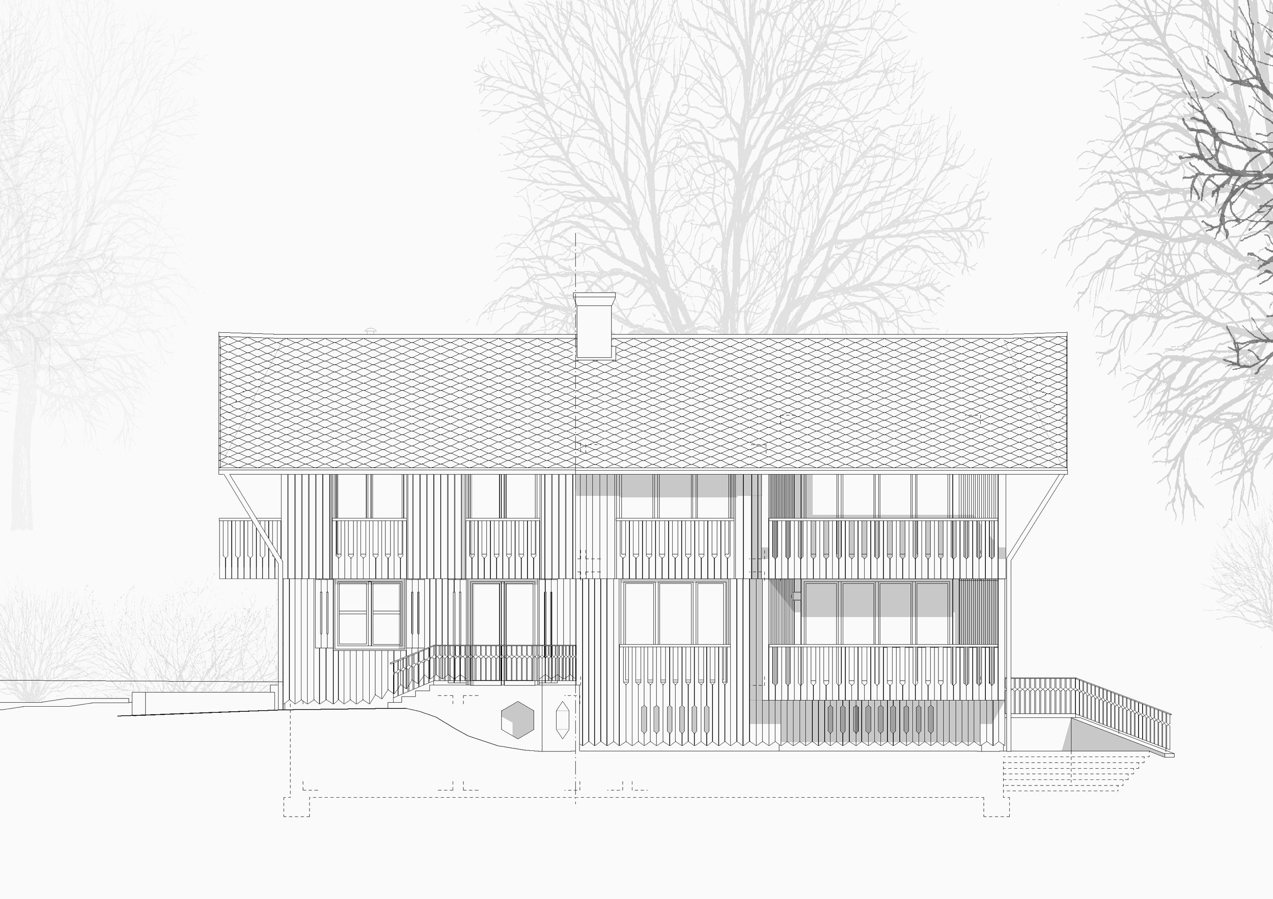 Goetz Castorph Lehmann Tabillion Architektur Städtebau München Aufstockung Fassade Doppelhaus Holz Schalung Ansicht
