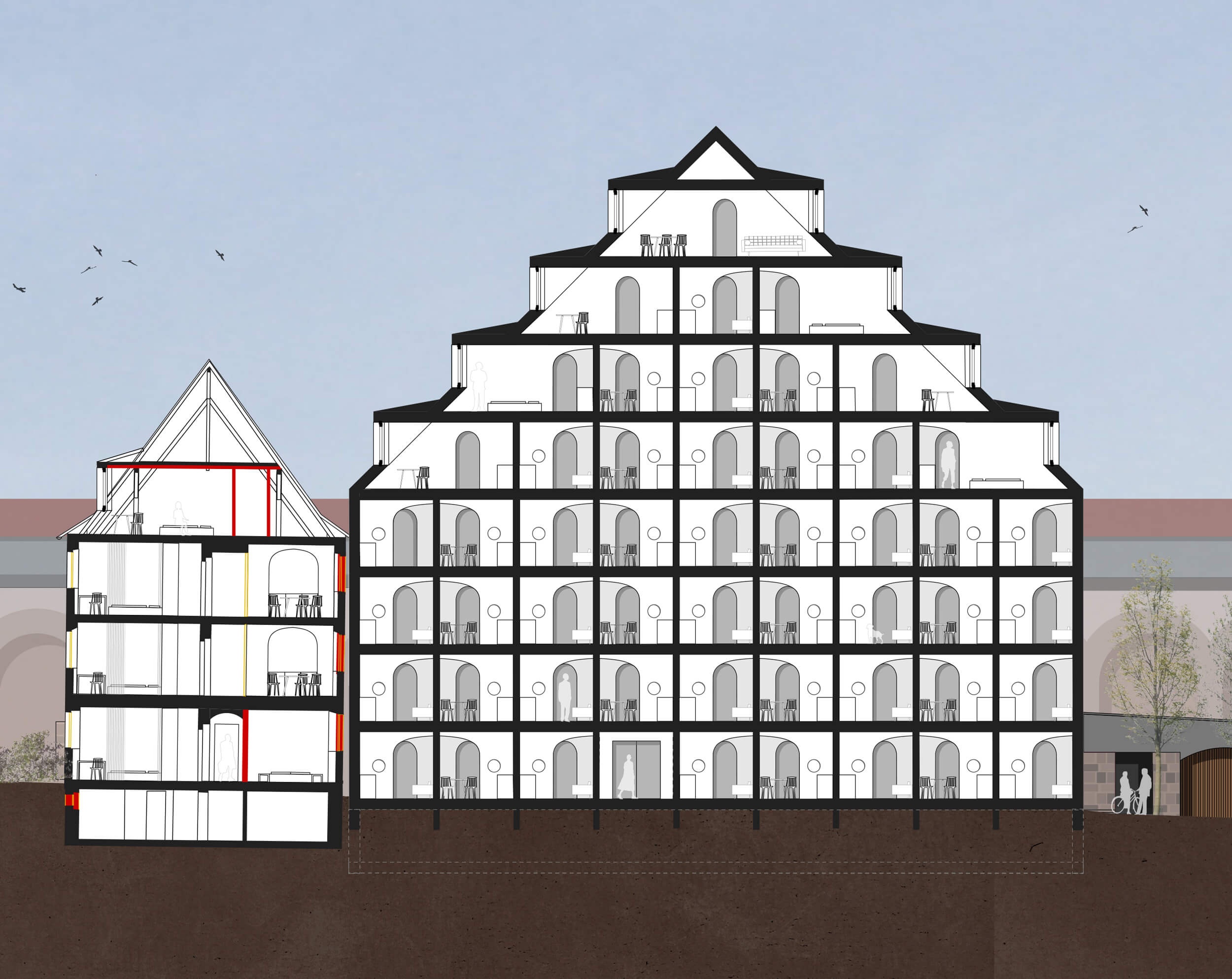 Goetz Castorph Lehmann Tabillion Architektur Städtebau München Wettbewerb Maxtor Mauer Nürnberg Fachwerk Farbe Denkmalschutz Bestand Umbau Neubau