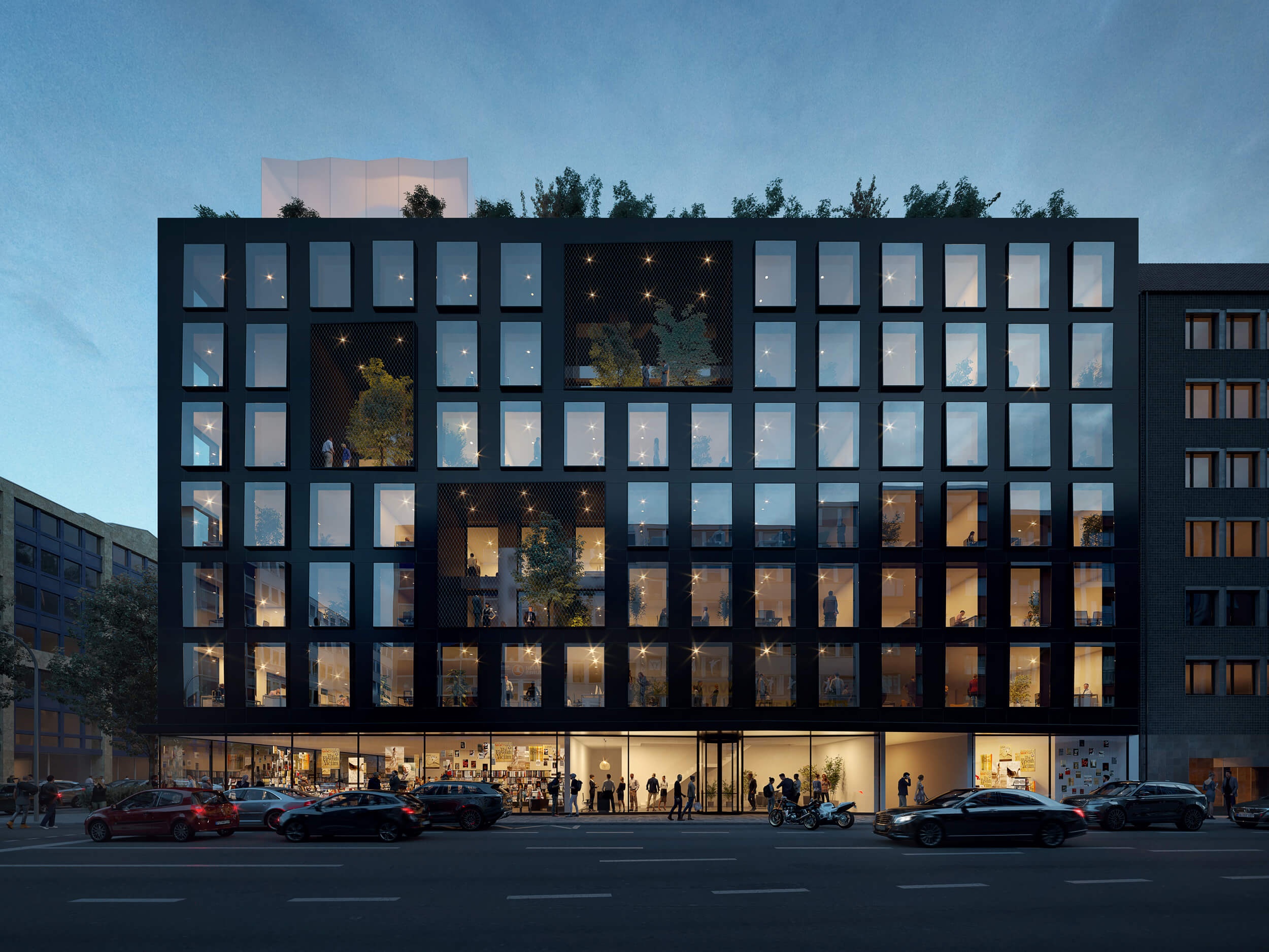 Goetz Castorph Lehmann Tabillion Architektur Städtebau München Büro Neubau Glas Fassade Innenhof Brücken Einzelhandel Studie Innenstadt