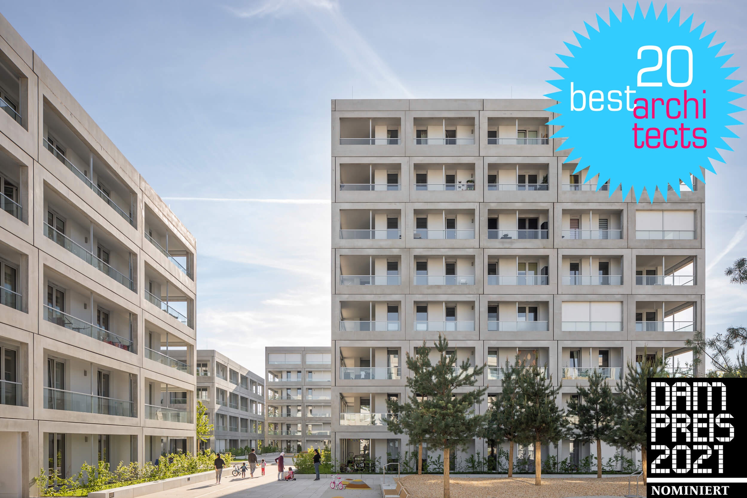 Goetz Castorph Lehmann Tabillion Architektur Städtebau München MAN Allach Gerberau Esplanade Beton Fertigteile umlaufend Balkone Sonnenschutz Rahmenelemente Punkthäuser Häusergruppe Loggien grün Park wohnen Quartier Plattform