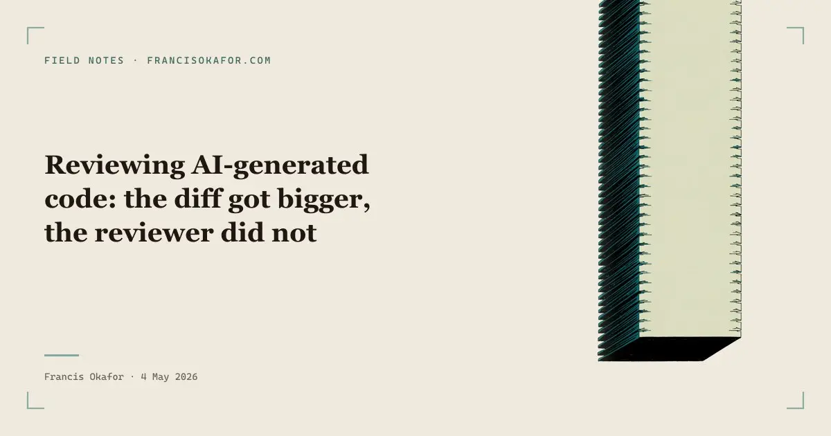 Reviewing AI-generated code: the diff got bigger, the reviewer did not