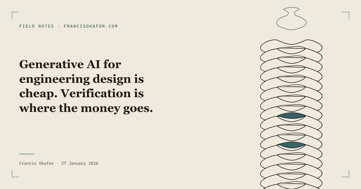 Generative AI for engineering design is cheap. Verification is where the money goes.