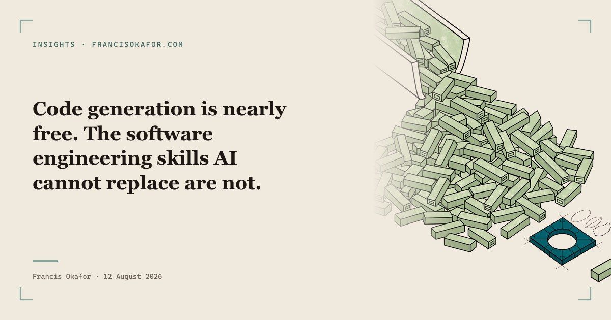 Code generation is nearly free. The software engineering skills AI cannot replace are not.