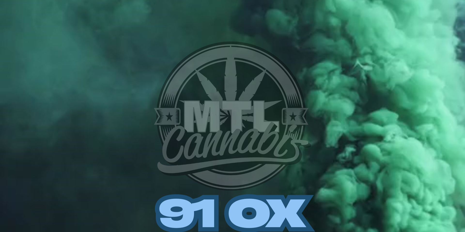 Close-up of MTL’s 91 Ox cannabis flower, showing dense, frosty buds with dark purple highlights and a thick layer of trichomes against a neutral background.