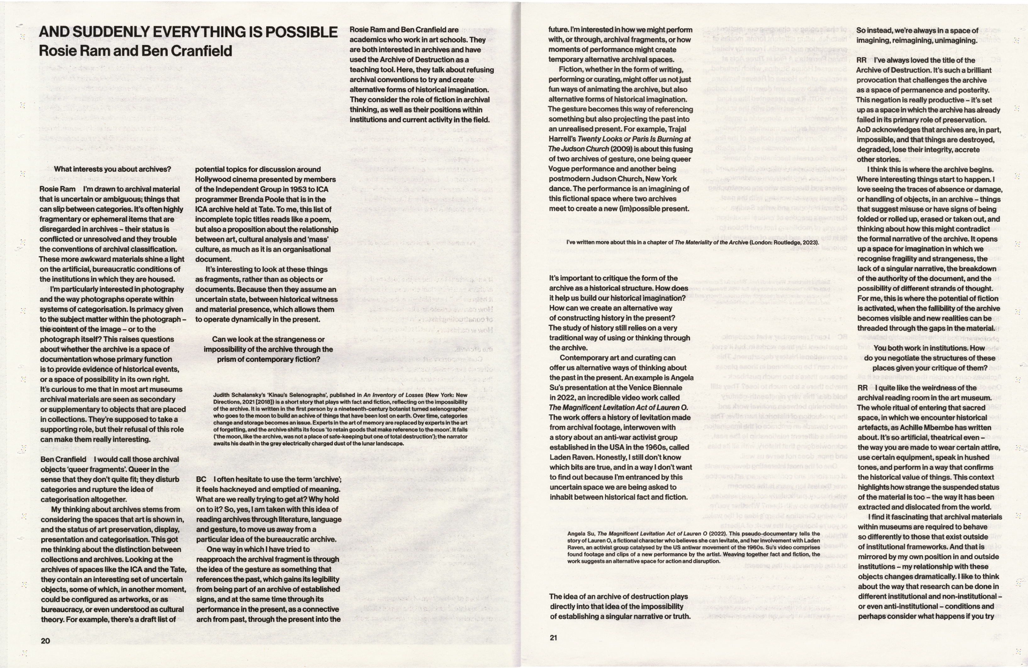 An article titled "AND SUDDENLY EVERYTHING IS POSSIBLE" by Rosie Ram and Ben Cranfield, featuring multiple columns of text.