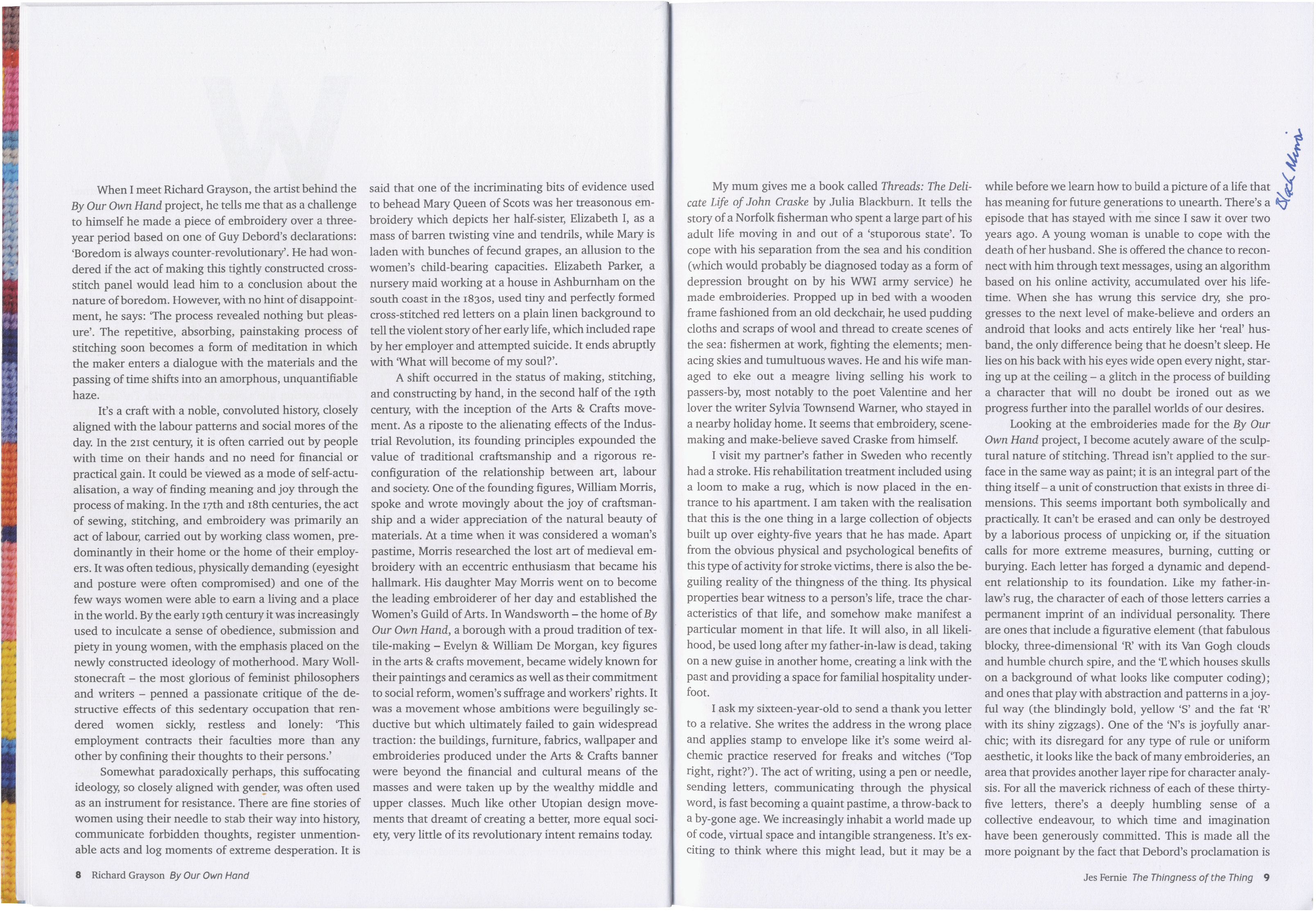 A page with two columns of printed text and handwritten notes on the right.