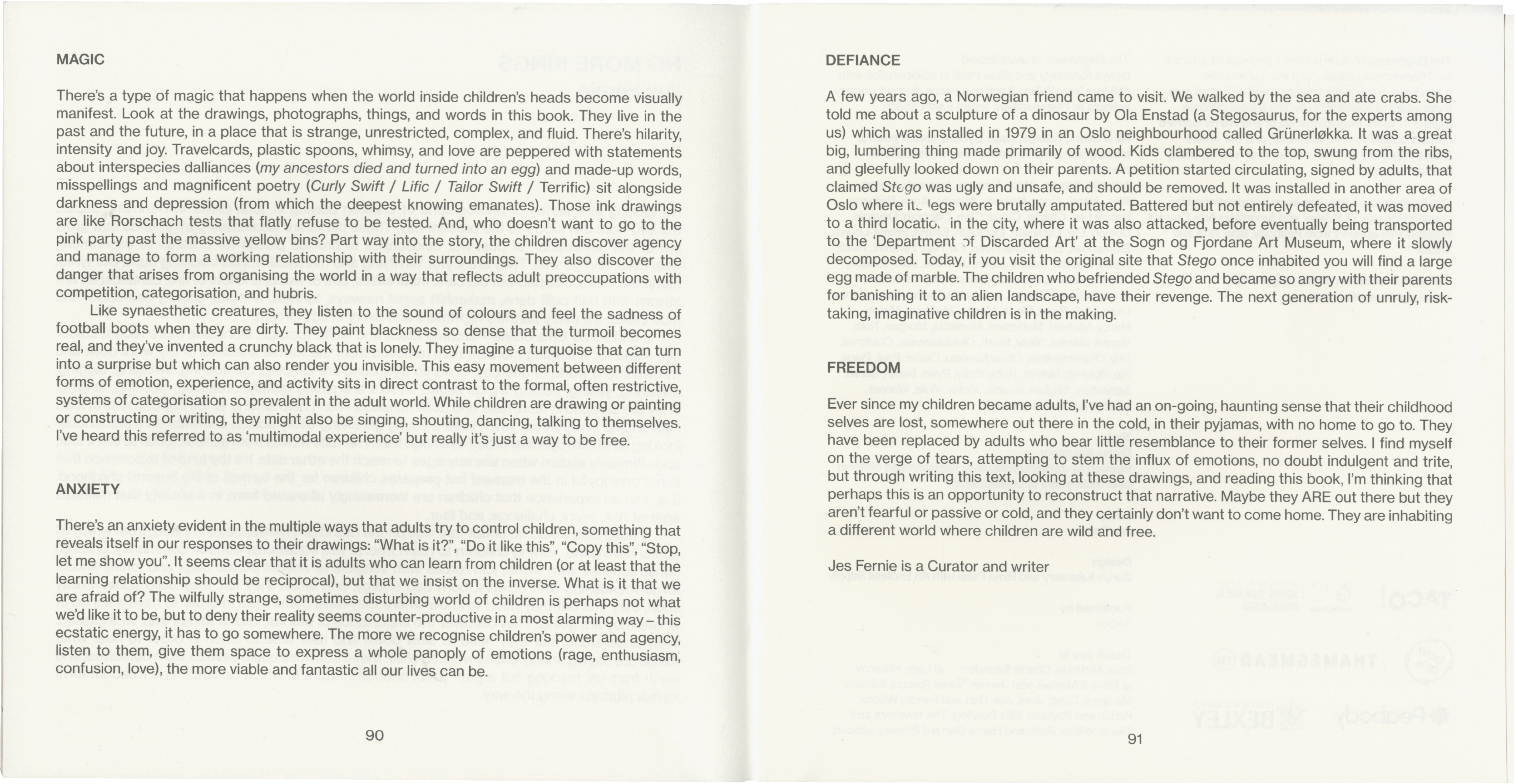 Two open book pages displaying text with titles 'Magic' and 'Defiance', numbered 90 and 91.