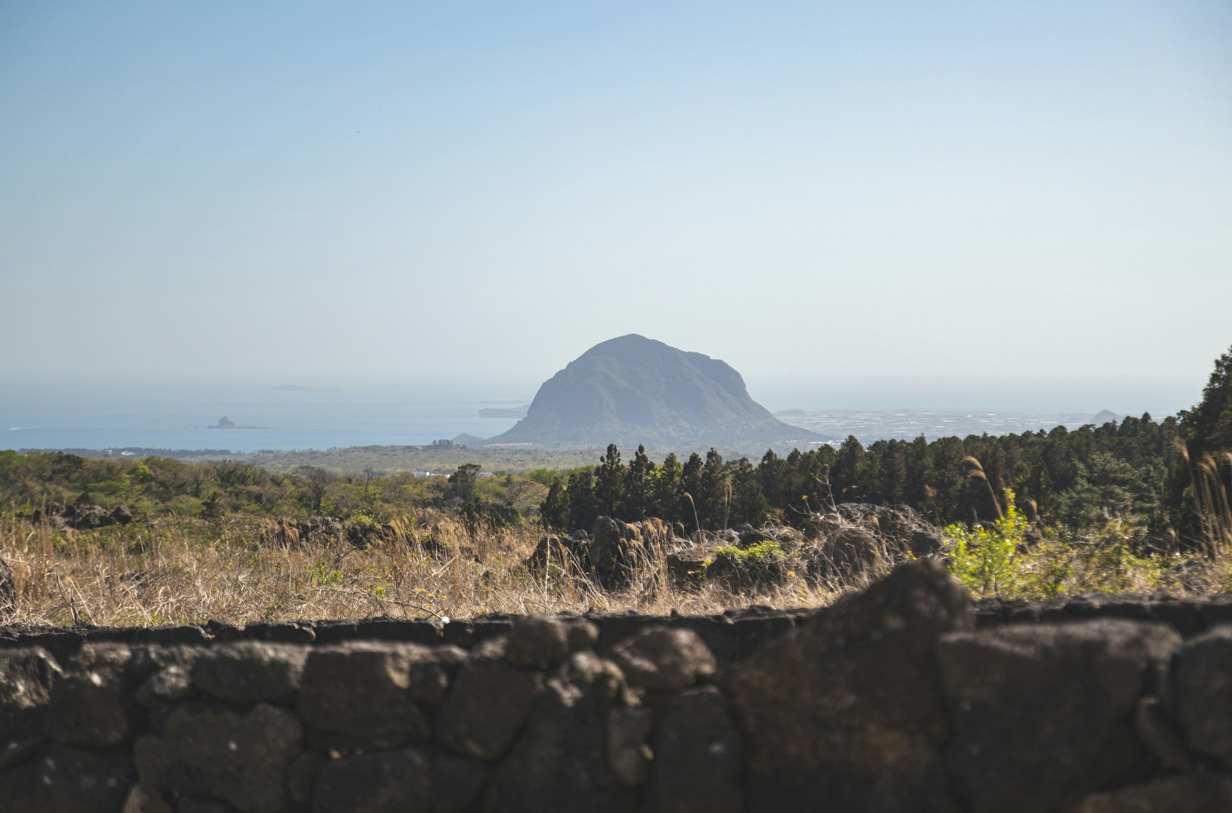 Pemandangan tebing vulkanik dan garis pantai Pulau Jeju, Korea Selatan