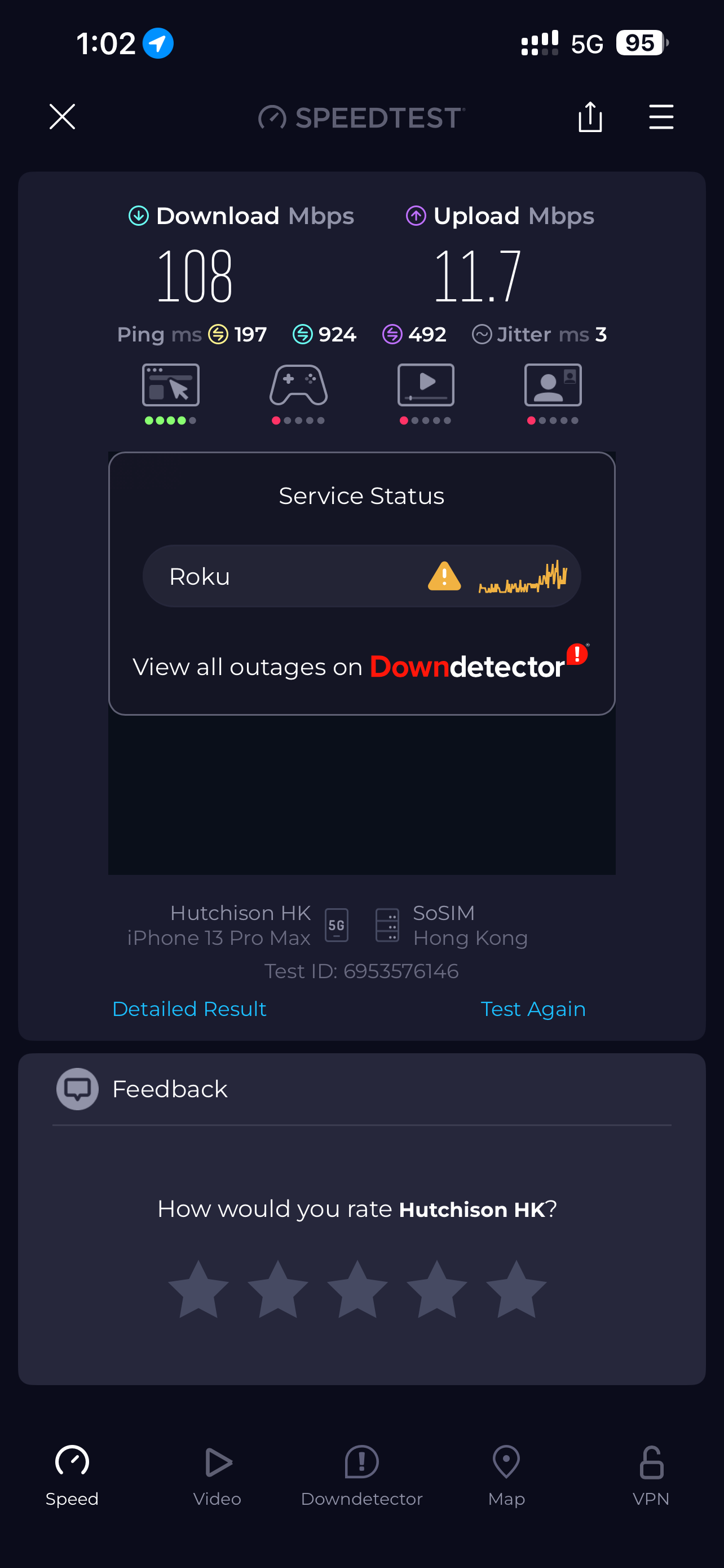 Roamify eSIM Speed Test with SIMBA Network in Singapore with 180Mbps