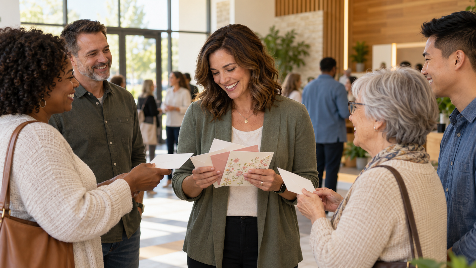 Pastor receiving handwritten appreciation cards from church members