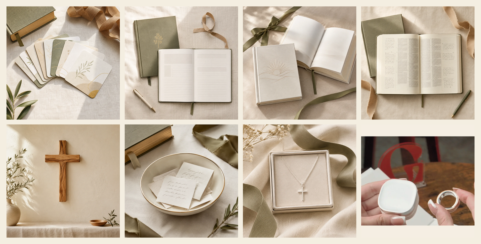 Christian gifts under $200 including a Bible, prayer journal, card, and Glorify Ring