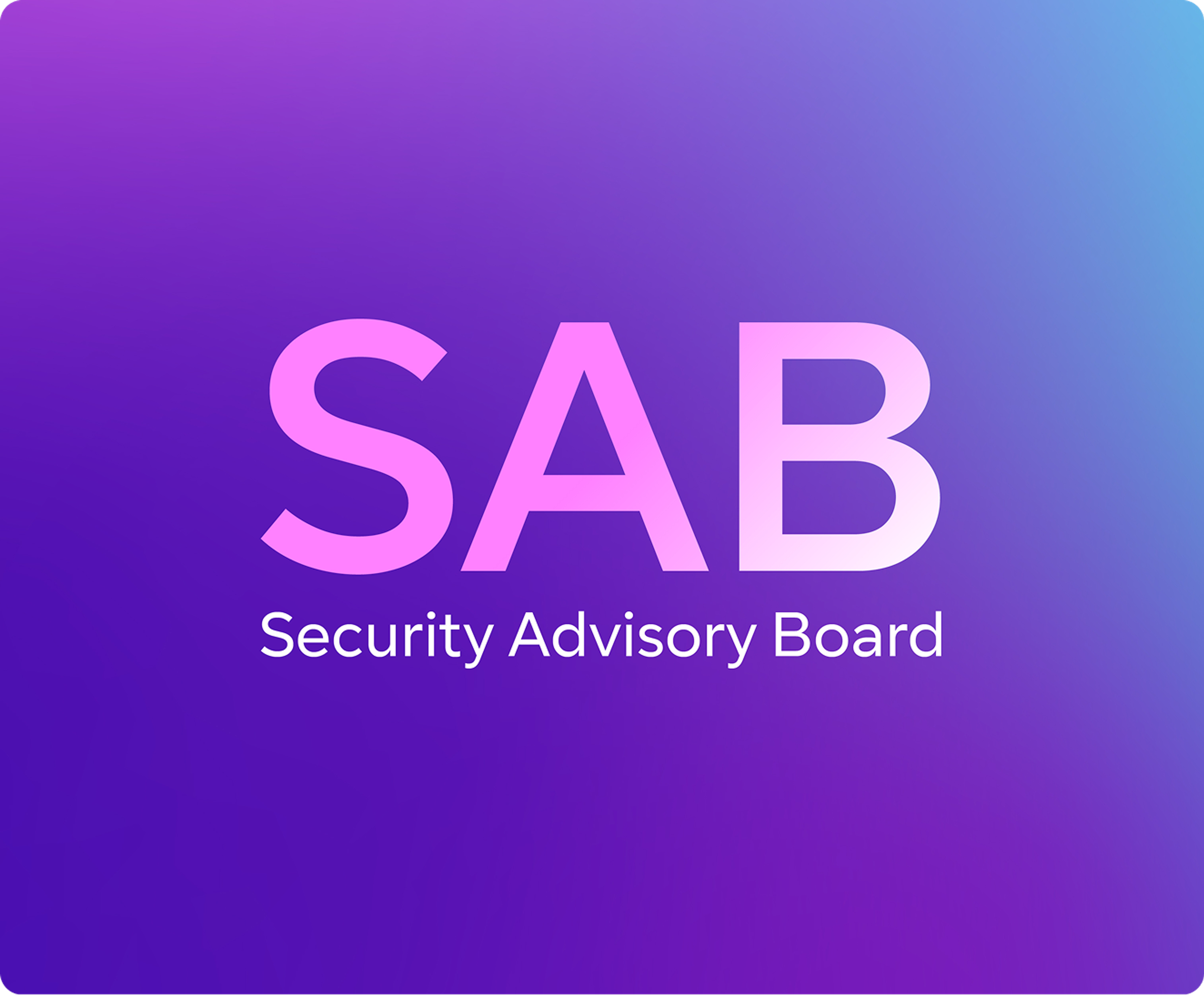 SAB Security Advisory Board event branding in a purple and blue gradient