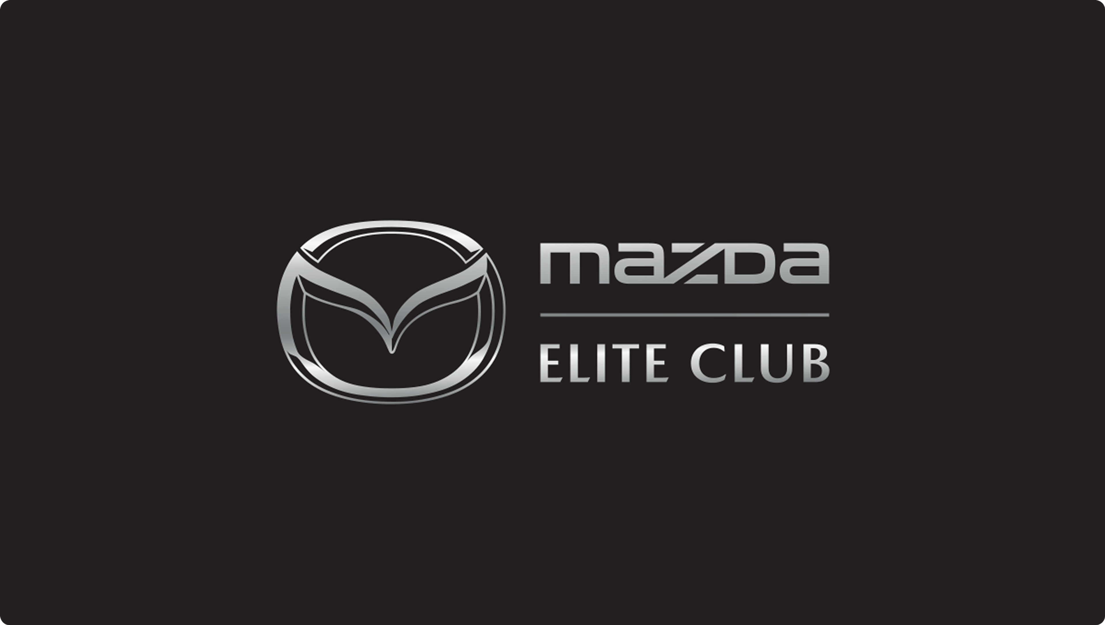 Mazda Elite Club logo in silver on a dark background.