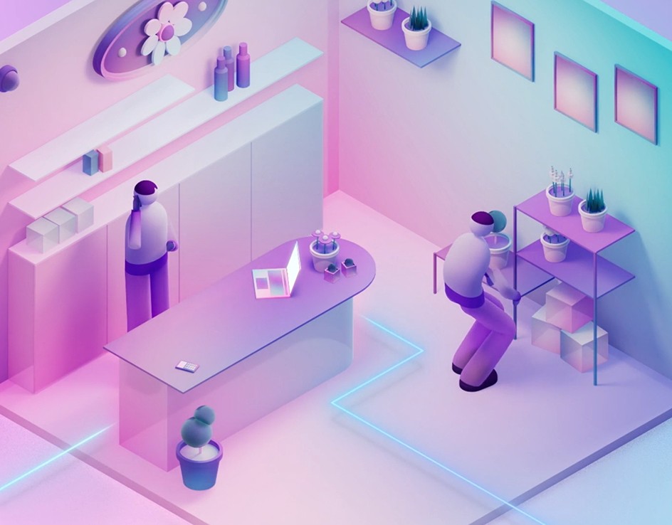 Abstract illustration of people working in a modern small business space