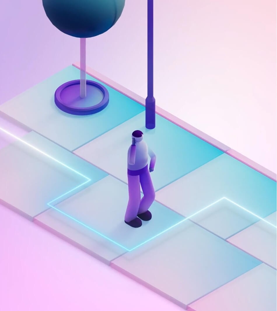 Abstract illustration of a person navigating a digital pathway