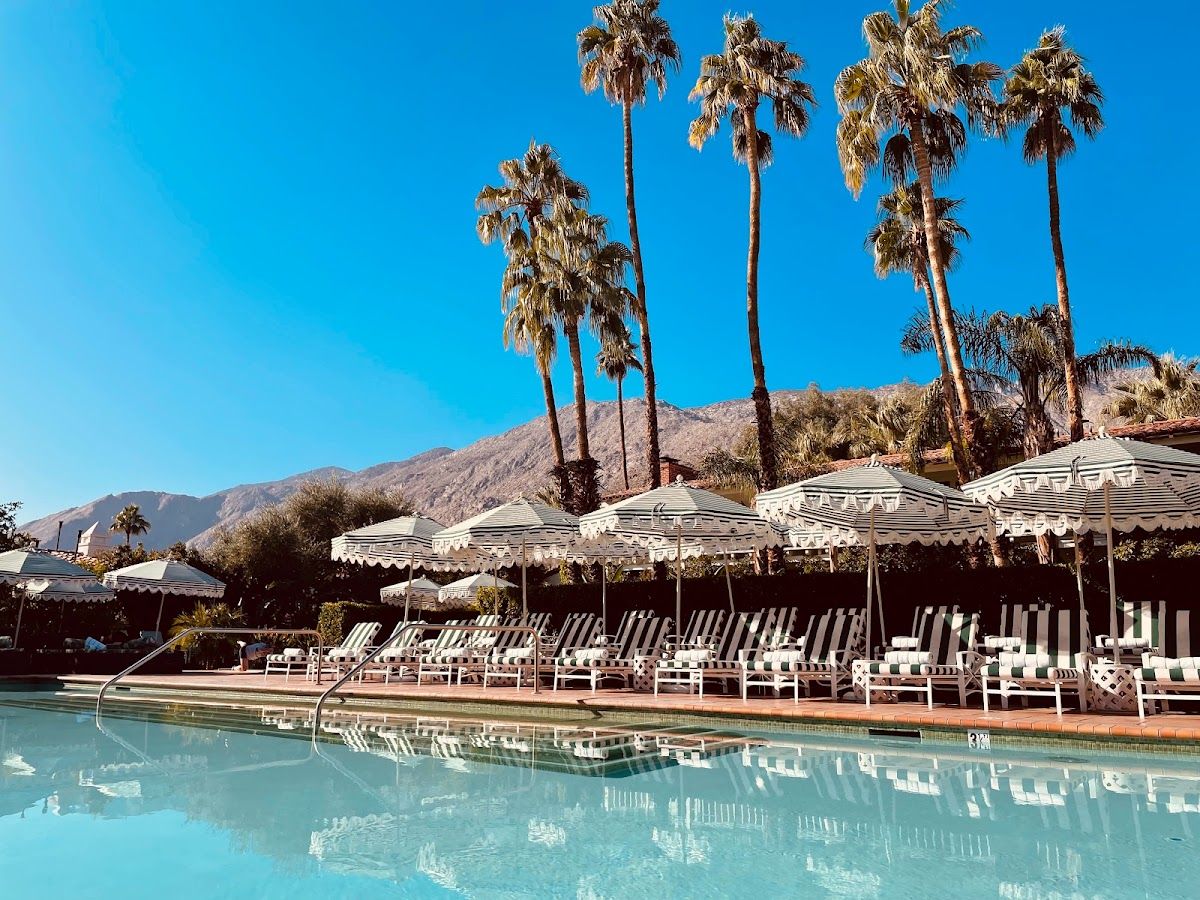 sunbeds next to the pool at a hotel in Palm Springs