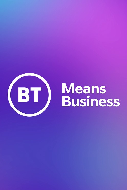 BT Means Business campaign graphic on a purple and blue gradient background