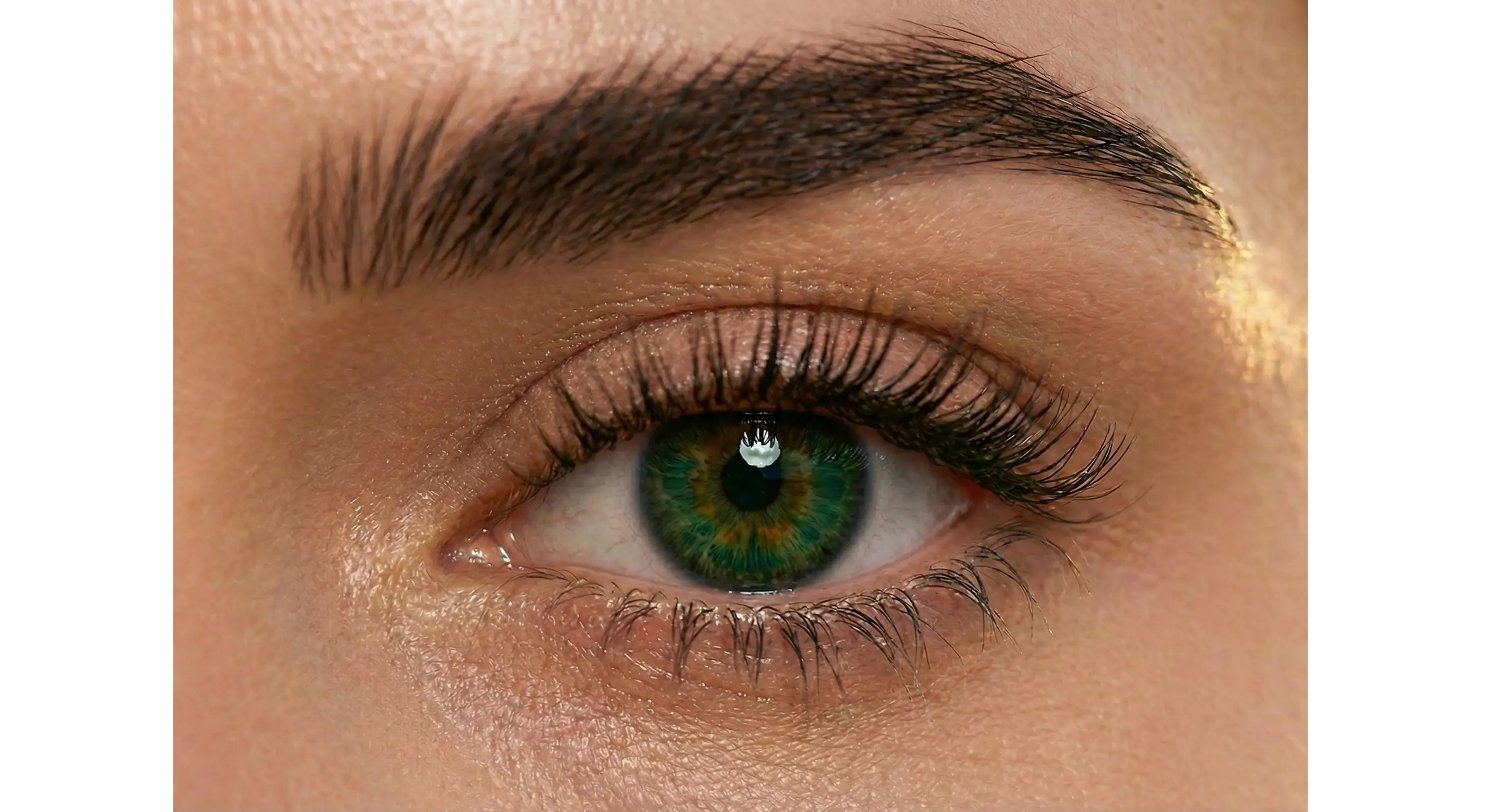 Detail shot of healthy skin and groomed eyebrows after a beauty treatment.