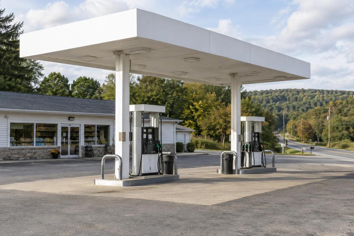 Illustrative fuel stations scene