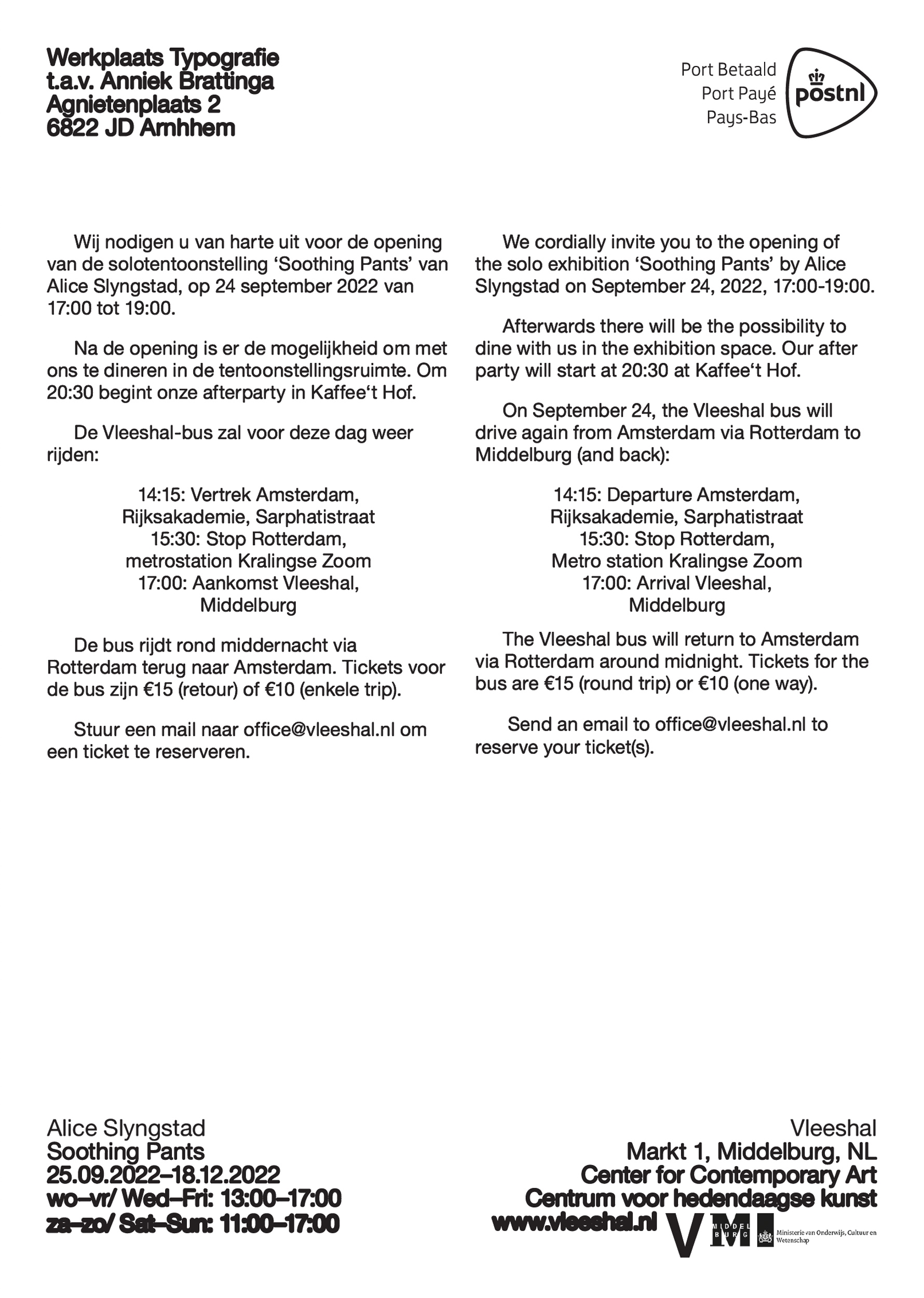 Uitnodiging (achterkant) | Soothing Pants | Vennica Sidibanga Kaseye