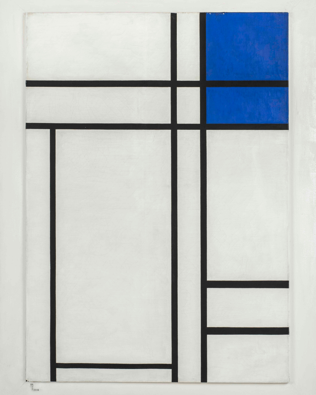 Marlow Moss, Compositie met dubbele lijn en blauw vlak, 1934. Foto: M HKA Antwerpen. | Vleeshal Collectie On Tour | Rossella Biscotti, Sara Blokland, Marinus Boezem, Nico van den Boezem, Piet Dieleman, Lili Dujourie, Jimmie Durham, Róza El-Hassan, Terry Fox, Ann Veronica Janssens, Suchan Kinoshita, Maartje Korstanje, Mark Manders, Rita McBride, Bruce Nauman, Hana Miletić, Marlow Moss, Laure Prouvost, Pipilotti Rist, Varvara Stepanova, Remco Torenbosch, Ola Vasiljeva, JCJ Vanderheyden, Marijke van Warmerdam, Ian Wallace, William Verstraeten, Danh Vo