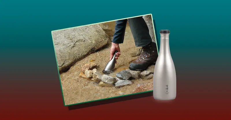 Snow Peak's Titanium Saké Bottle is designed and manufactured in Japan.