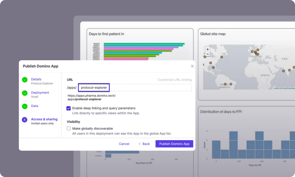 Domino app publishing UI