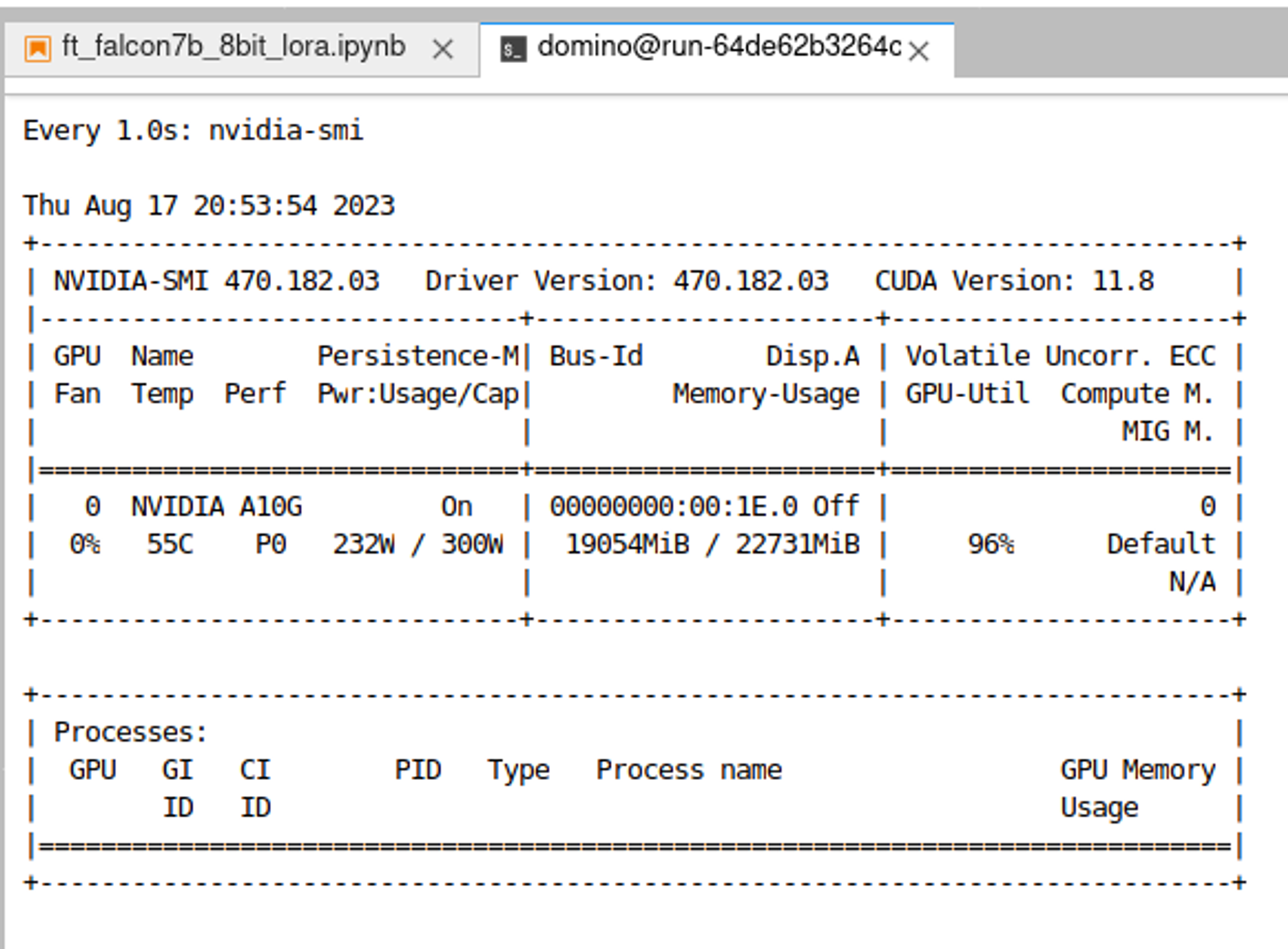 Image of Domino running NVIDIA GPU listing command - nvidia-smi