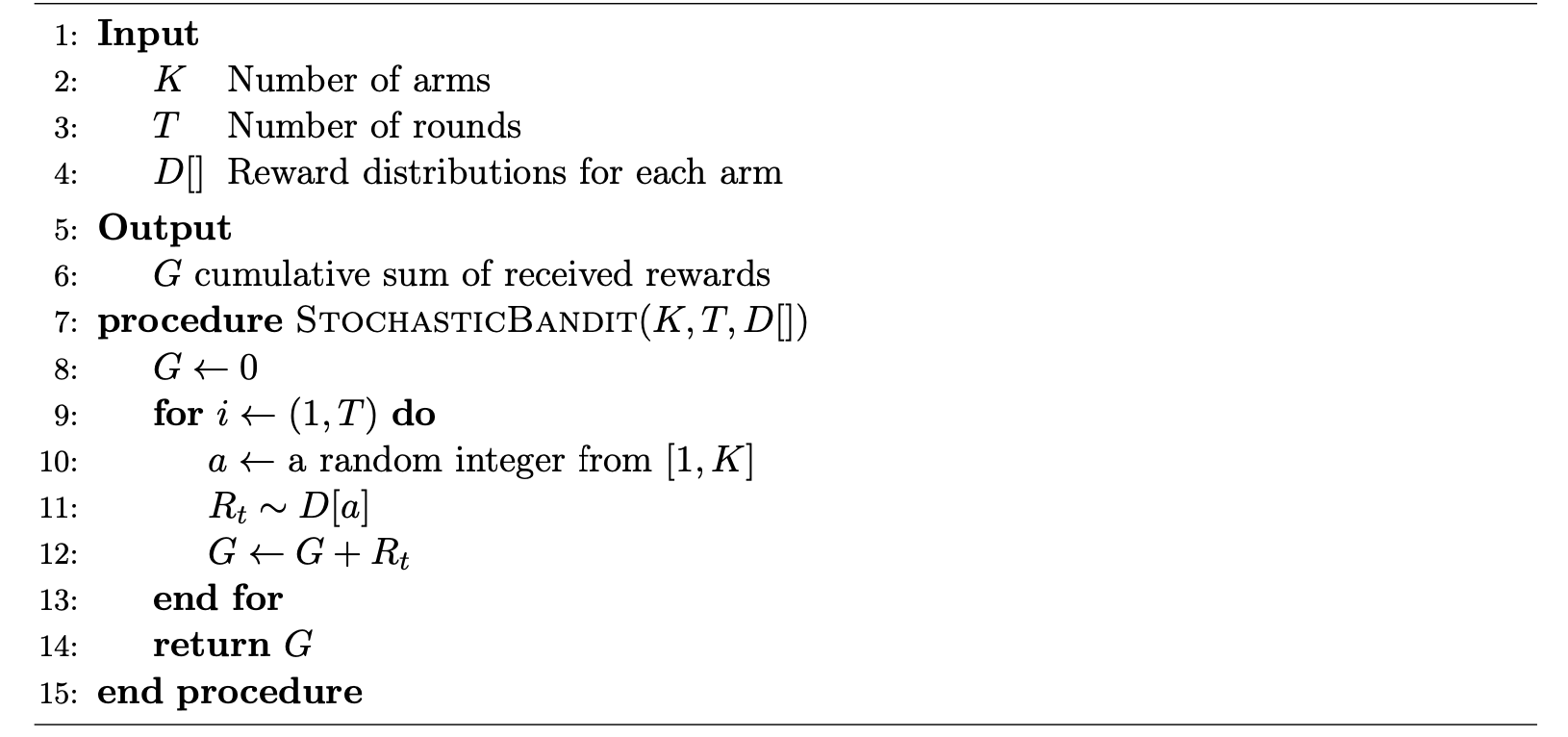 Standard stochastic bandit algorithm