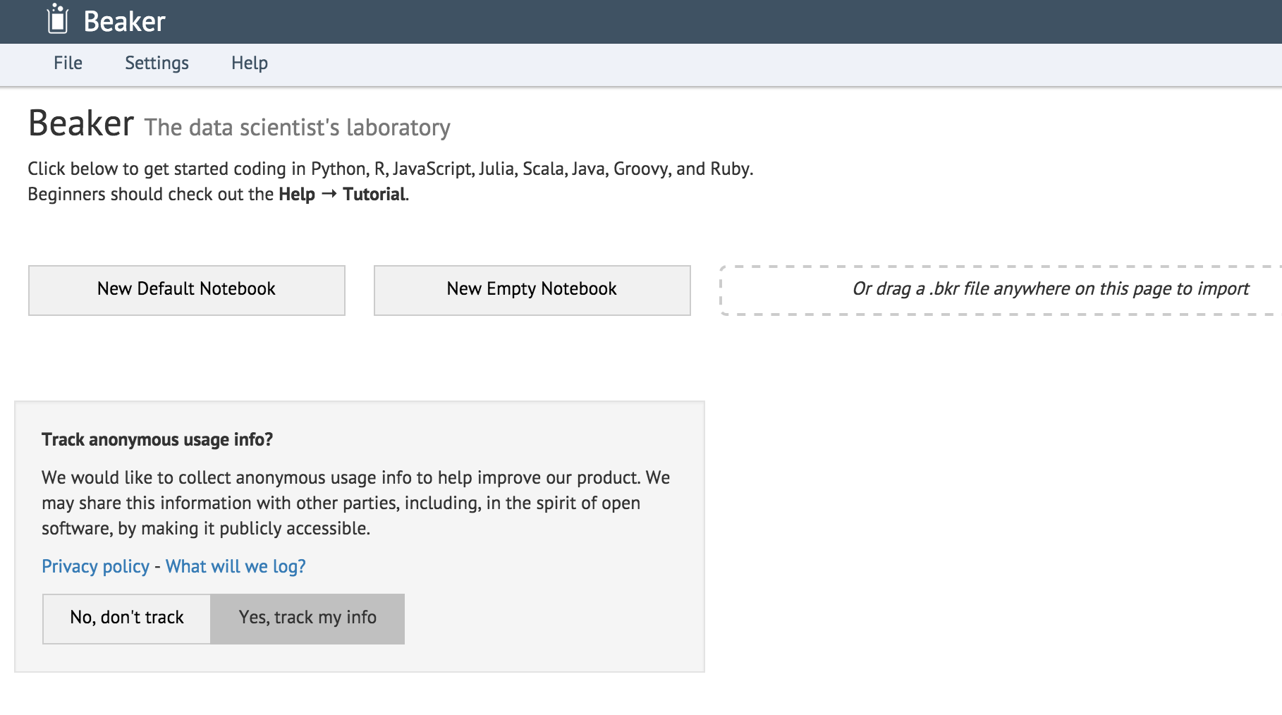 Creating new notebook and choosing file in Beaker