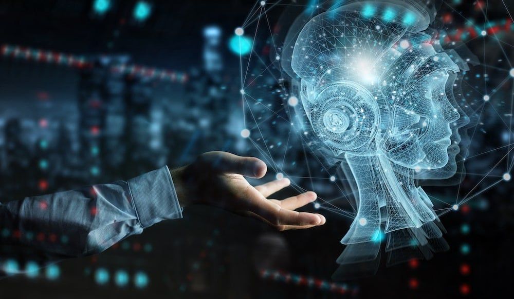 Hand showing an AI face